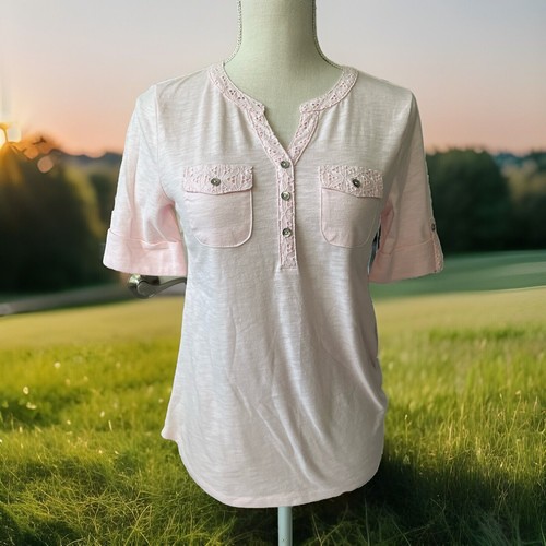 Neu mit Etikett Croft & Barrow rosa kurzärmliges Damenshirt PXS