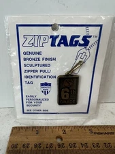 ZipTags Backpack or Jacket  Zip Pull Sculpted Bronze Finish Id Tag 6th Grade