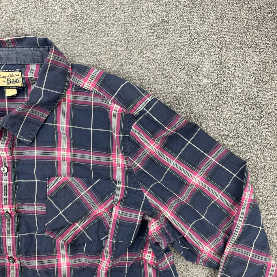 Camisa Heritage Shirtings X Bass XL azul a cuadros con botones manga larga bolsillo Foto 4 de 4