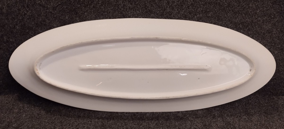 Grand Plat à Poisson Ancien Porcelaine Blanche épaisse - L 58,5 Cm