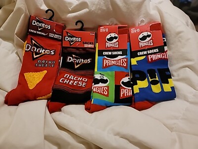 Doritos & Pringles Print Novelty Crew Socks - Men s Size 6-12 NEW 4 Pair