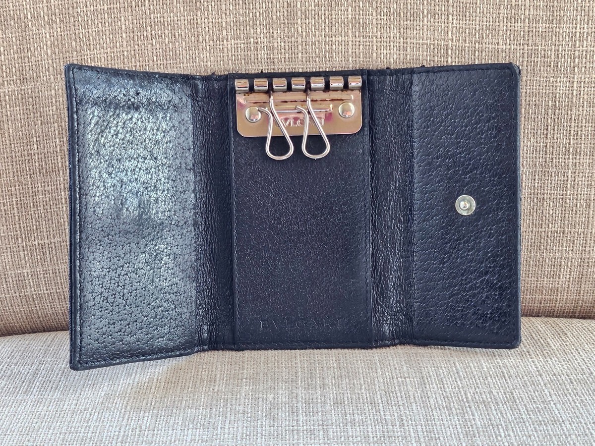 BVLGARI KEY HOLDER ブルガリ キーホルダー Karung水蛇革 BVLGARI Key Chain Black Canvas/Leather Keys Holder Key Fob Made in