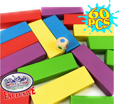 Matty'S Mix-Up 60Pc Large Colorful Wooden Tumble Tower Deluxe Stacking Game With - Picture 3 of 12