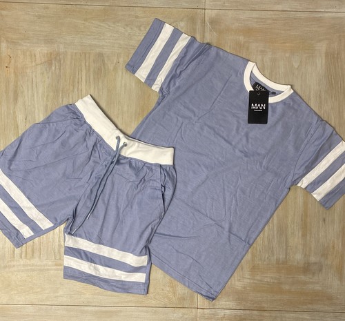 Conjunto de chándal de verano azul medio para hombre camiseta pantalones cortos PVP £50 conjunto Boohoo Man - Imagen 9 de 13