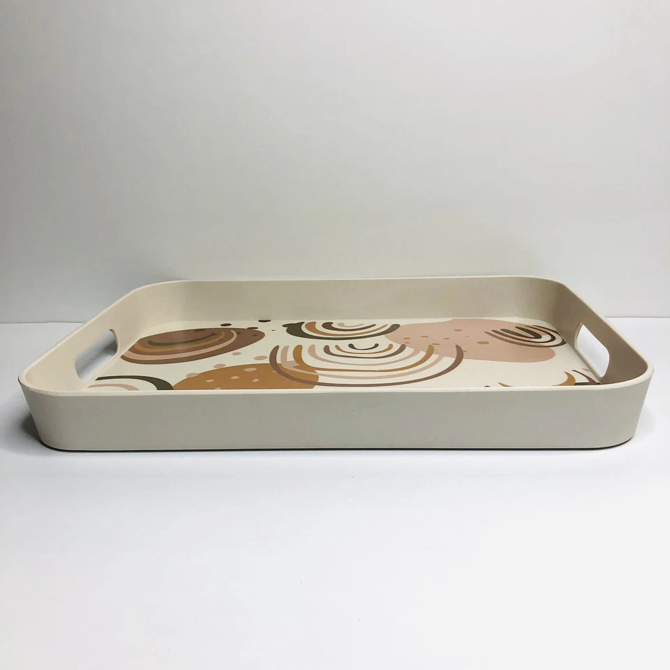 Bamboo Serving Tray Rectangular Handles Urban Haven Abstract Party BBQ Outdoor - Image 4 of 4