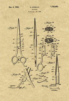 Vintage Hair Stylist Cosmetology Scissors Patent Art Print Official US Patent