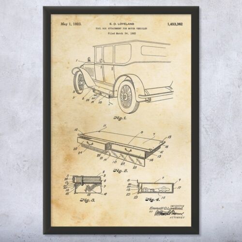 Oprawiona skrzynka narzędziowa samochodowa Wall Art Print Vintage Car Art Gearhead Prezent Body Shop Sztuka - Zdjęcie 1 z 16