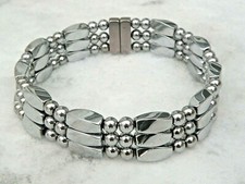 Men s Women s Silver 100 Magnetic Healing Hematite Bracelet Anklet 3 Row