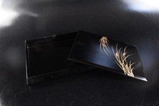 F7184 : Boîte à COUVERCLES RÉCIPIENT en bois laqué japonais outil de calligraphie.