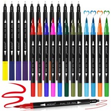 24 Colors Dual Tip Art Markers Pens for Adult Coloring Books, Brush and Finel...