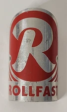Rollfast Bicycle Head Badge Emblem VTG Red Silver 3 7/8" L Aluminum Tin