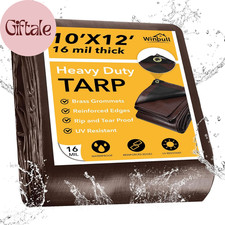 Tarp 10X12Ft, Large 16 Mil Heavy Duty Tarps, Waterproof Tarp with Brass Grommets