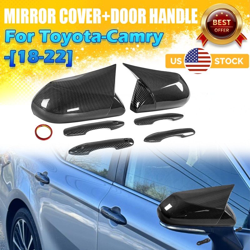 For 2018-2023 Toyota Camry Carbon Fiber Mirror Covers + 4Dr Handle Covers W/ SMK