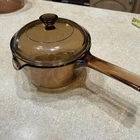 CORNING WARE PYREX VISIONS COOKWARE AMBER 1 L POT SAUCE PAN POUR SPOUT WITH LID