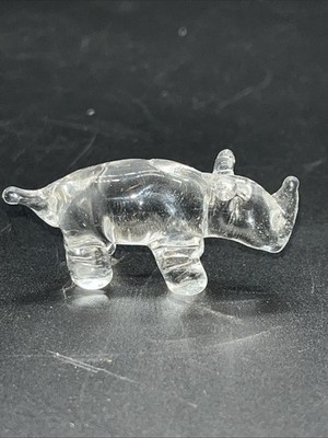 Art Glass Rhinoceros Figurine Tiny Miniture Rhino Clear