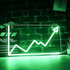 Stock Market Trend Neon Sign Day Trading Line Chart Neon Bull Market-Green