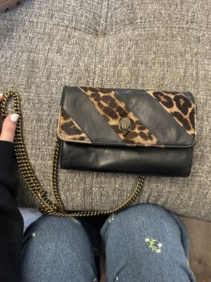 Kurt Geiger London Black Leopard Animal Print Crossbody Chain Strap Snap