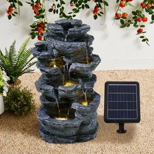 Outdoor Fountains Solar Powered Water Pump Fountain LED Waterfall Water Feature