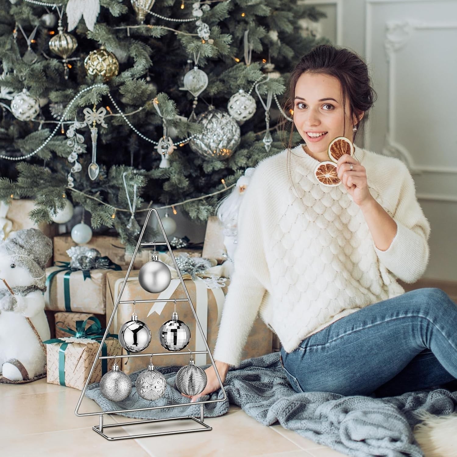 16 Inch Ornament Display Stand Metal Xmas Decorative Tabletop Ornament Christmas