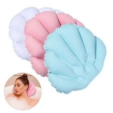 Soft Spa Neck Bath Pillow With Suction Cups Inflatable Terry Cloth Fan Shaped