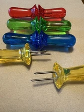 Corn On The Cob Holders Zyliss 4 Pairs 2 Prong Inter-locking & 4 Plastic Trays