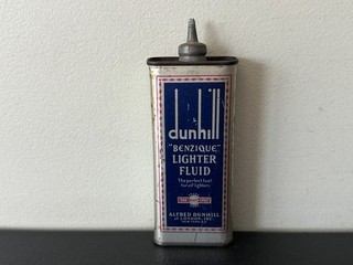 Vintage DUNHILL "BENZIQUE" Advertising Lighter Fluid Tin 5 OZ. Lead Top