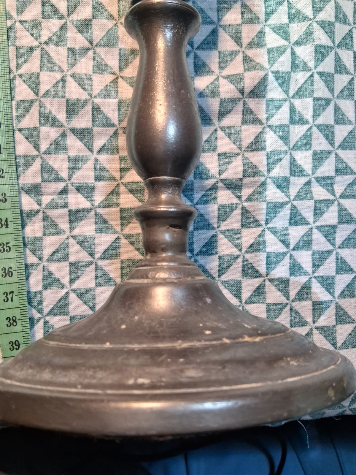 Antique Pewter Candlestick Holder x 1 Weighted Base Burlap Covered  Genuine Aged image 6