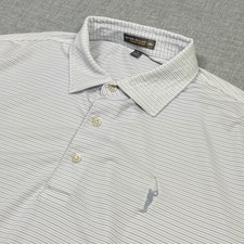 Peter Millar Polo Shirt Mens L White Striped Short Sleeve Summer Comfort