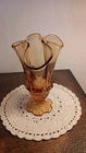 Vtg MCM Fenton Valencia Vase Compote Amber Yellow Glass Swung Handkerchief Vase