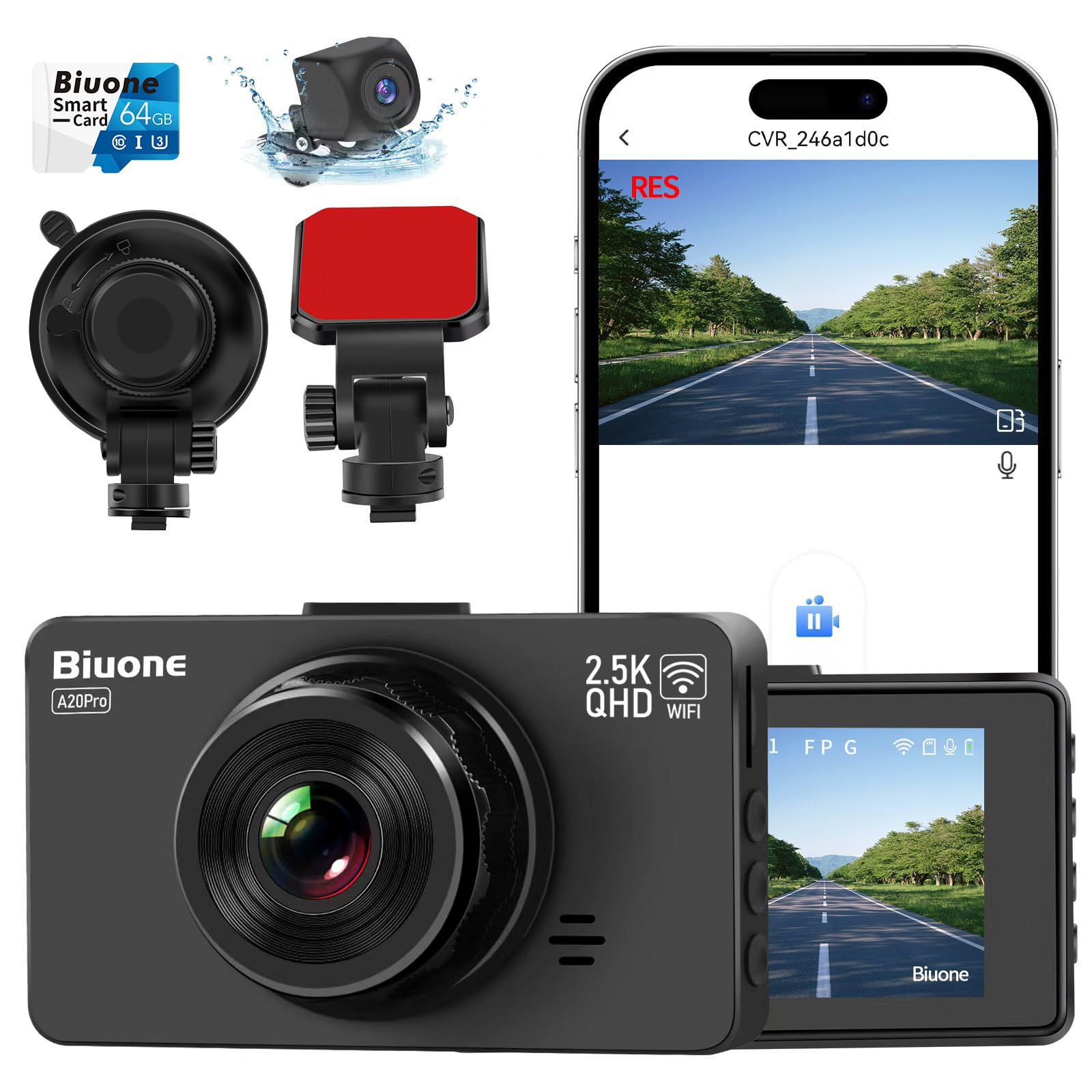 Front and Rear Dash Cam with WiFi/APP Control for Enhanced Car Safety-image
