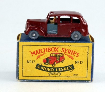 Matchbox RW 17C Austin Taxi maroon d'graue Bpl. graue Räder top in ''B5'' Box