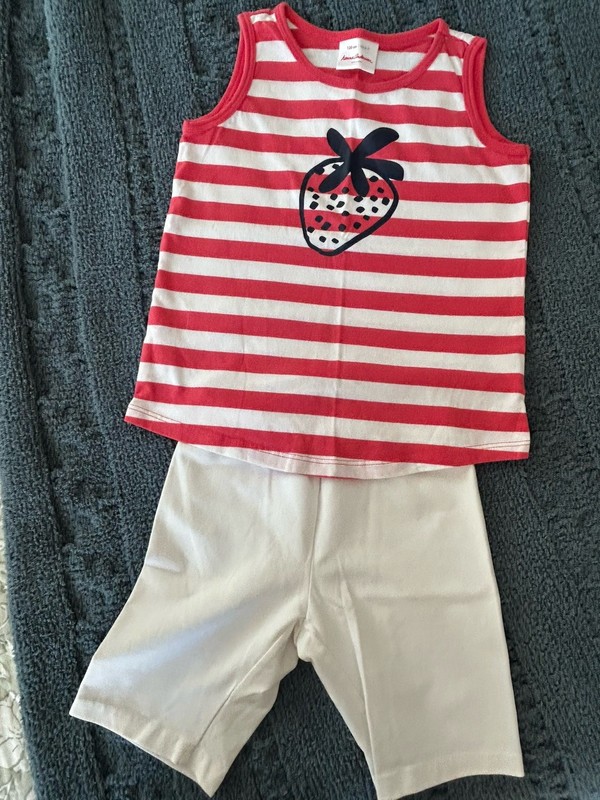 Hanna Andersson Girls Top & Bike Shorts 120 Strawberry Fun