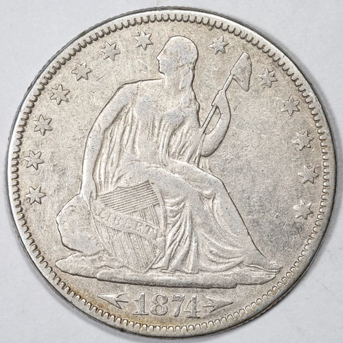 1874 Arrows Seated Liberty Silver Half Dollar Very Fine (VF) Cleaned