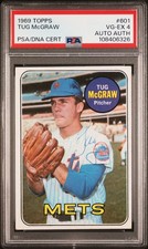 1969 Topps Baseball Autographed Tug McGraw Amazin NY Mets Card #601 AUTO PSA/DNA