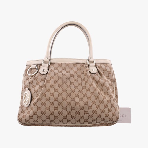 Gucci Sookie Brown Canvas Leather Handbag 25cm x 36cm Used Authentic