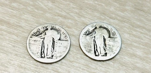 2 Dateless STANDING LIBERTY QUARTERS  90% Silver "Slick"  Lot No Dates- Poor