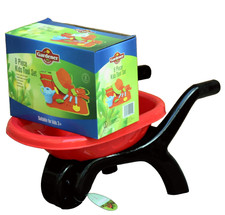KINDER ROT KUNSTSTOFF SCHUBKARRE + GÄRTNER SELECT 8-TEILIGES KINDER GARTENGERÄTE SET