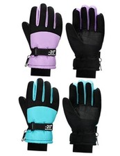 2 Pairs Kids Waterproof Winter Snow Gloves Ski 6-10 Years Light Purple, Cyan