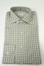 Isaia Napoli Cinnamon Blue White Plaid Long Sleeve Cotton Shirt 15.5/39 NEW