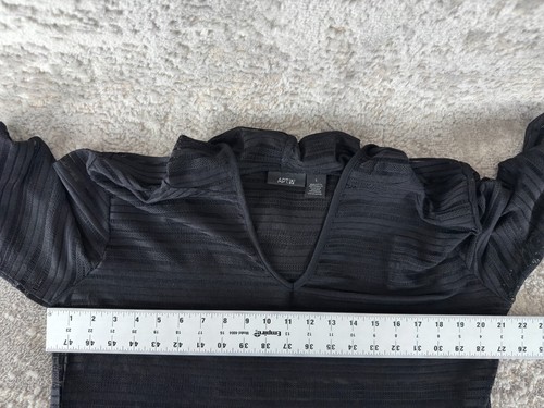 APT 9 Size L Open Knit V Neck Hooded Top Black Long Sleeve Casual Outdoor - Picture 4 of 7