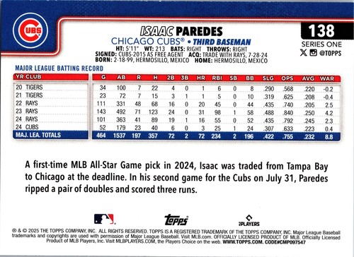 2025 Topps #138 Isaac Paredes - Picture 2 of 2