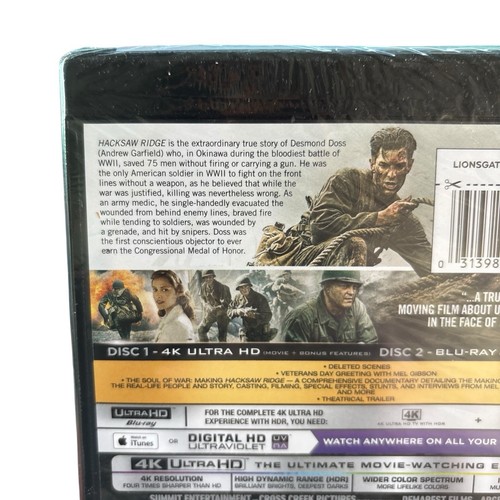 Hacksaw Ridge 4K UHD Blu-ray With Slipcover Andrew Garfield Mel Gibson NEW - Picture 6 of 10