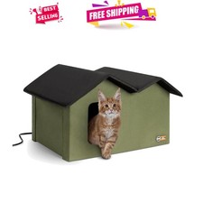 Extra-Wide Heated Cat House for Outdoor Use - Safe  Weatherproof Shelter