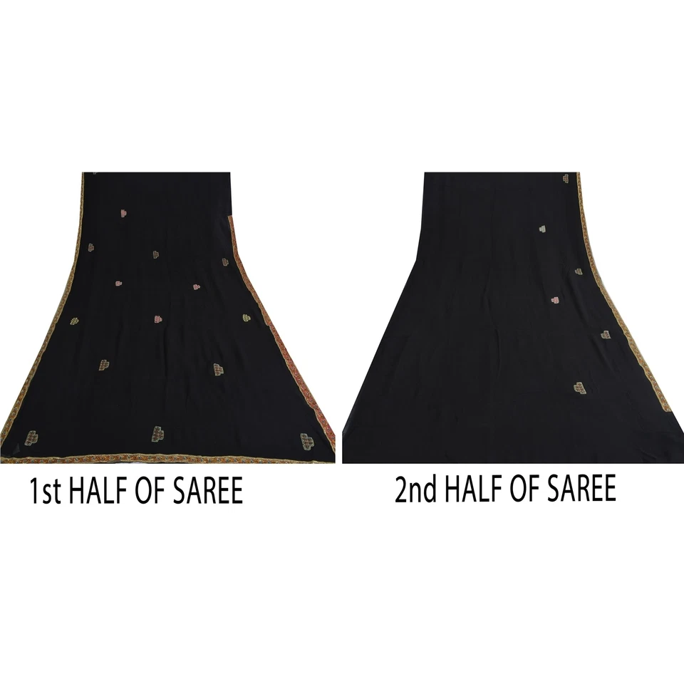 Saris negros de colección sánscriti pura Georgette cuentas de mano lentejuelas Zardozi 5+ yardas sari Foto 3 de 4