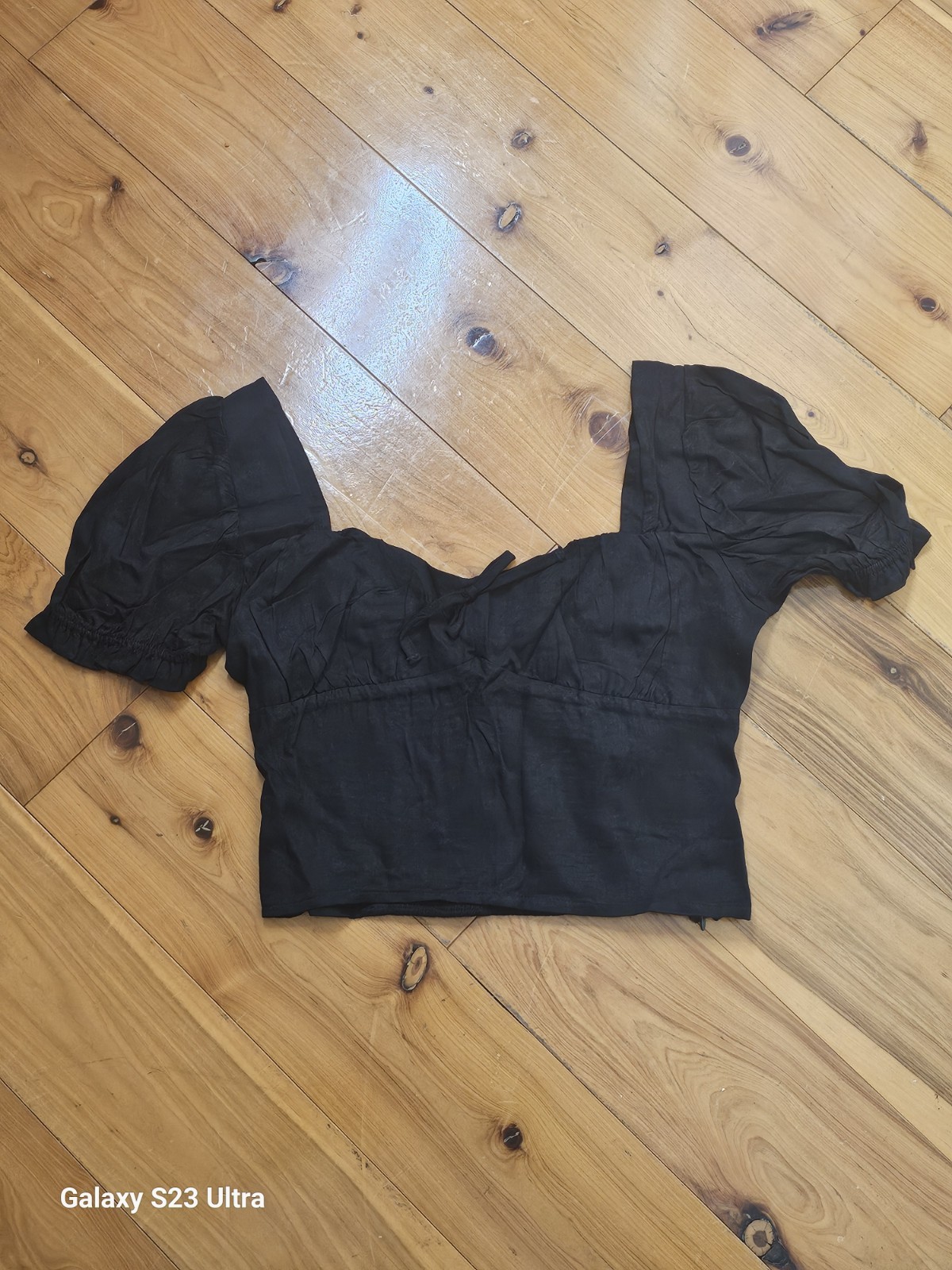 Urban Outfitters Women's Black Puff Sleeve Cropped Blouse Square Neck S