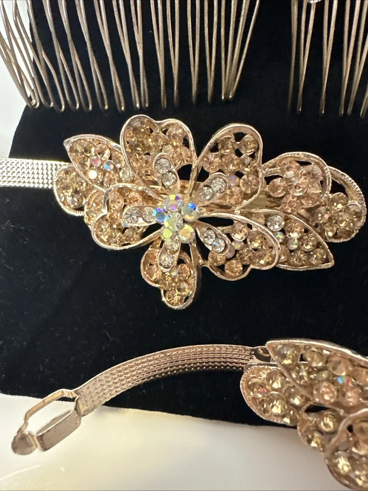 Accesorios para el cabello de cristal dorado rosa para boda graduación Foto 3 de 4