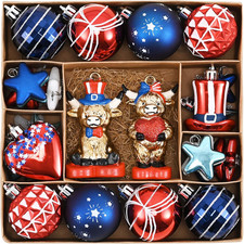 30Pcs Patriotic Highland Cow Ornaments for Memorial Day 4Th of July Tree Decorat