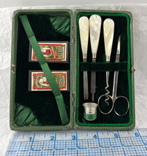 Antique English Cased MOP Sewing Set (3 Tools)