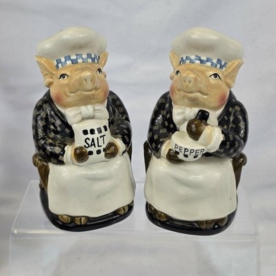 Jam Bon Department 56 Pig Chef Salt Pepper Shakers Black White Set