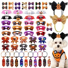 Mruq 50 Pcs Halloween Dog Collar  Bows for Small and Medium, Colour A